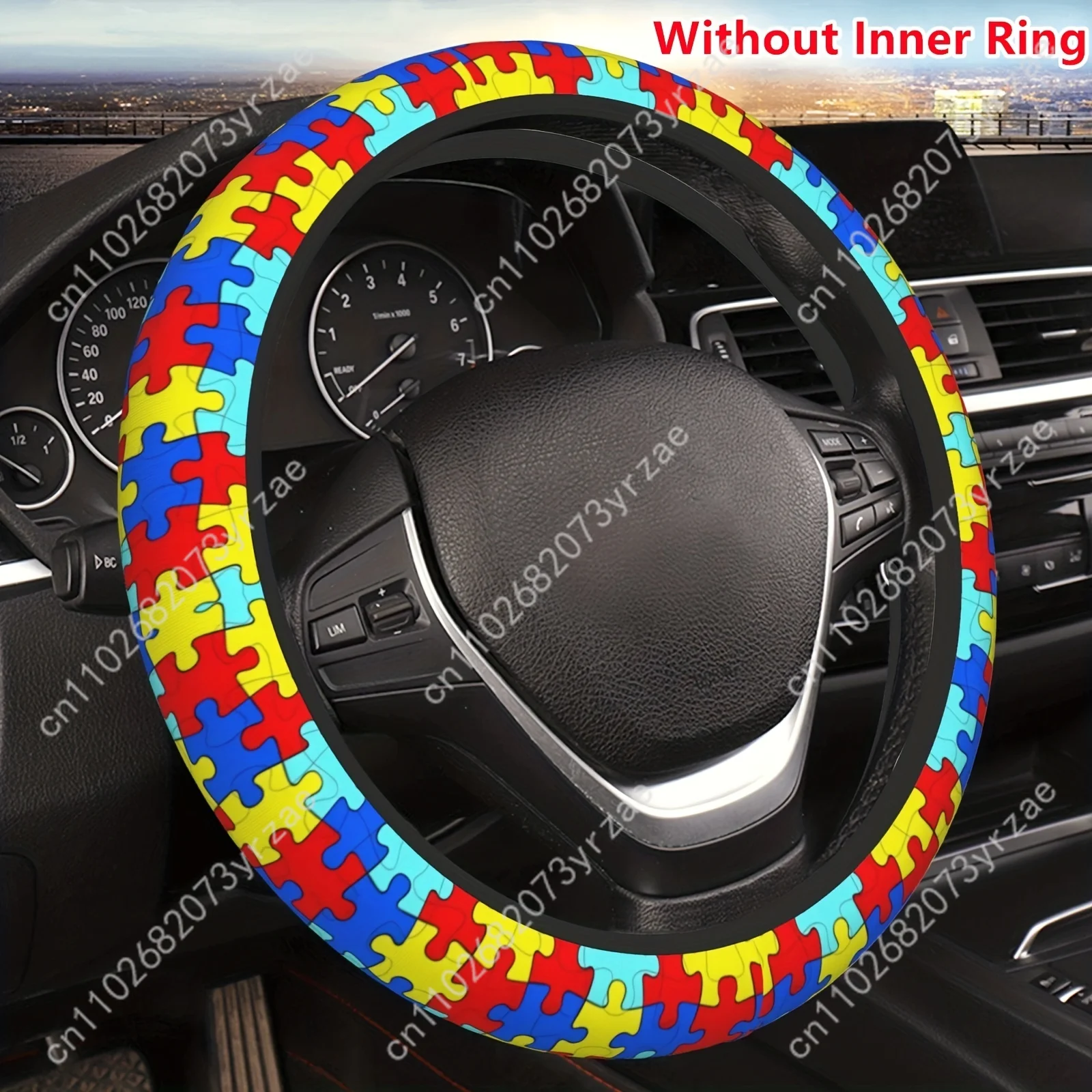 

Colorful Puzzle Car Steering Wheels Cover Universal Type Environmental Friendly Comfort Breathable Car Steering Wheel Wrap