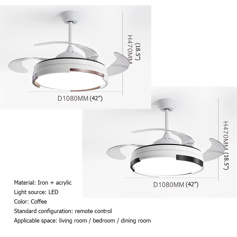 TYLA Ceiling Fan With Lights Remote Control 3 Colors LED Modern Decorative For Home Living Room Dining Room Bedroom Restaurant