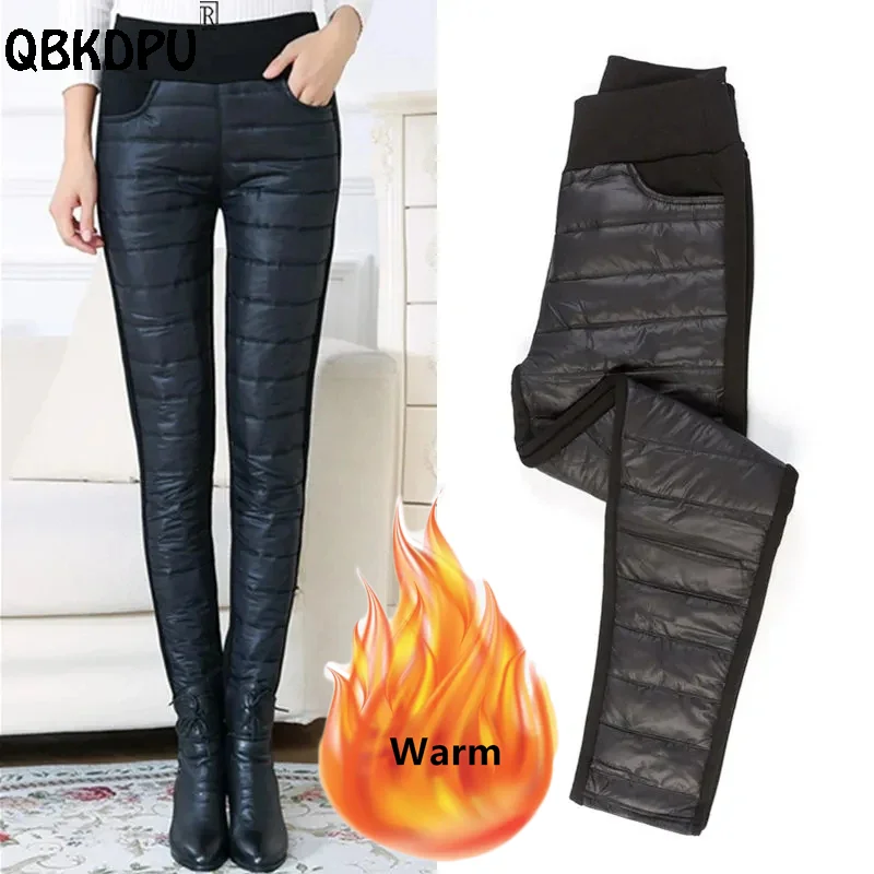 Ultralight High Waist Stretch Winter Pants Fashion Down Cotton Skinny Pantalones Women Black Windproof Snow Wear Warm Capris