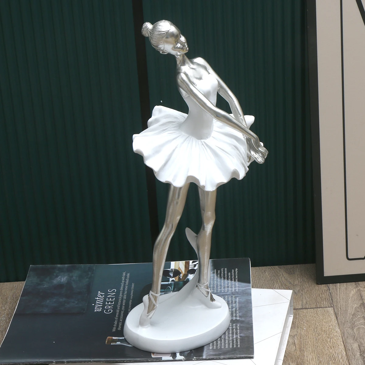 Estatua de Bailarina Plateada - Adorno de Arte Abstracto Moderno para Decoración de Mesa de Salón