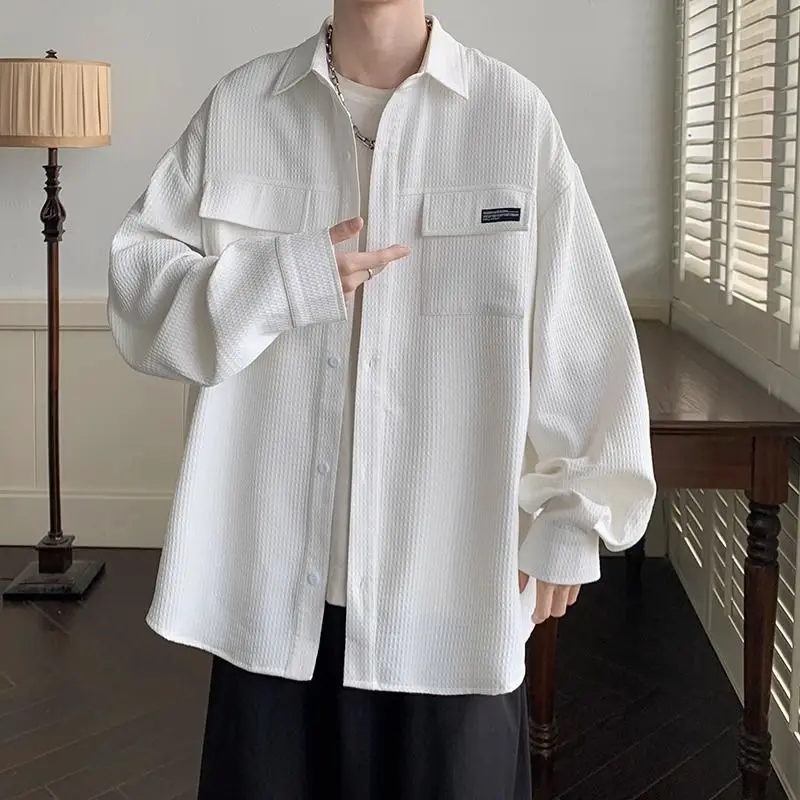 American Long Sleeved Shirt Jacket Men's Trendy High-end Casual Shirt Loose Top image 3