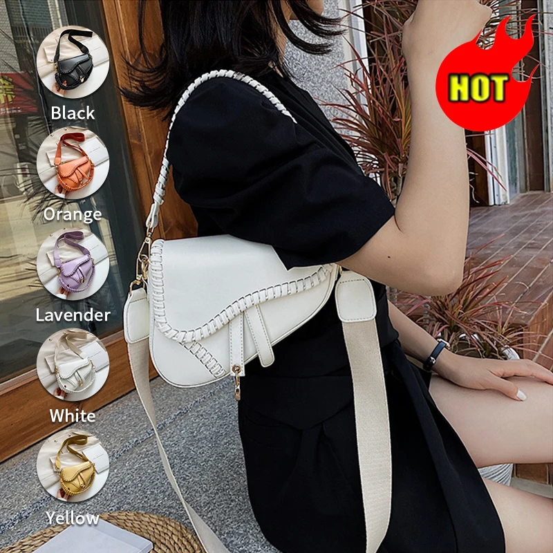 Fashion Saddle Women Bag One Shoulder Handle Trend Casual Hasp Zipper PU Material Polyester Inside Lock Ornament