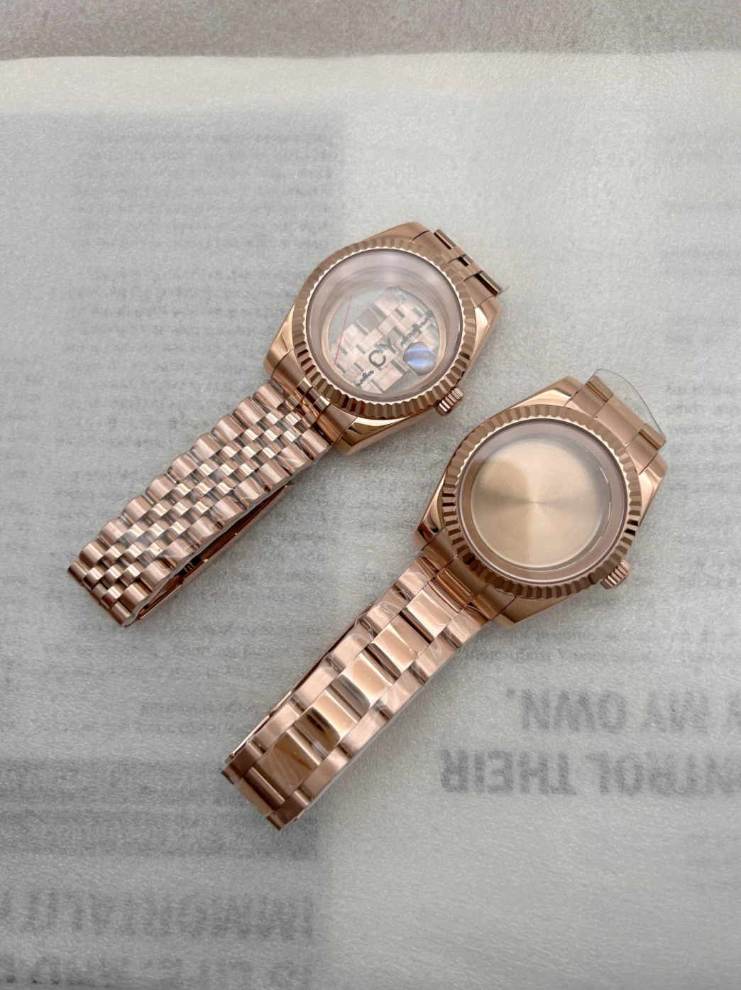 

Rose Gold 39mm Log Dog Teeth Ring Case Strap Set Sapphire Glass Fitting NH35 Movement Pull Buckle