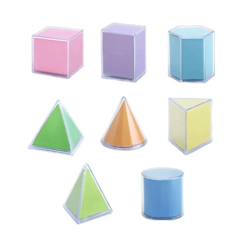 8pcs Transparent Geometric Block Solid Model Toy, Montessori Stacking Game, Children's Math Education Puzzle Birthday Gift