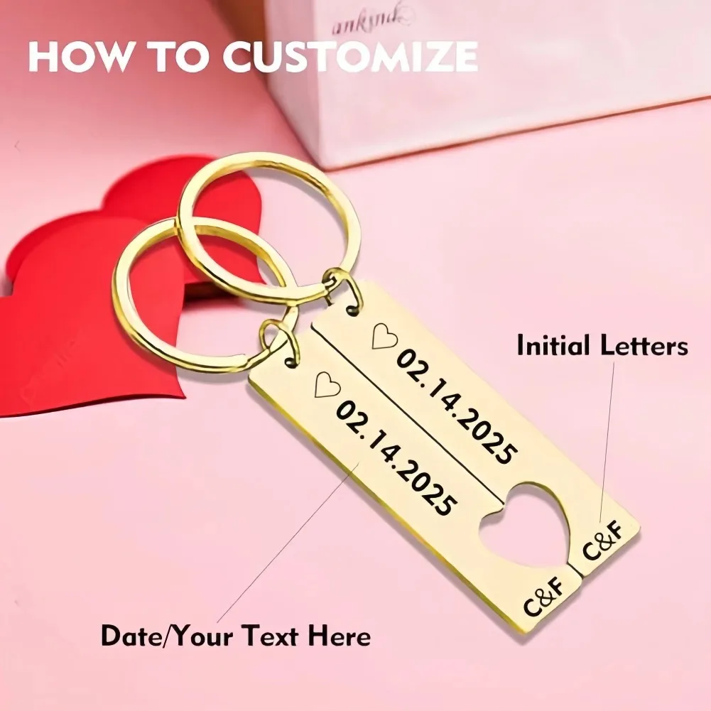 Customized Name Double-sided Heart Keychain Stainless Steel Personalized Engraved Text Fashion Key Chain Gifts for Men and Women
