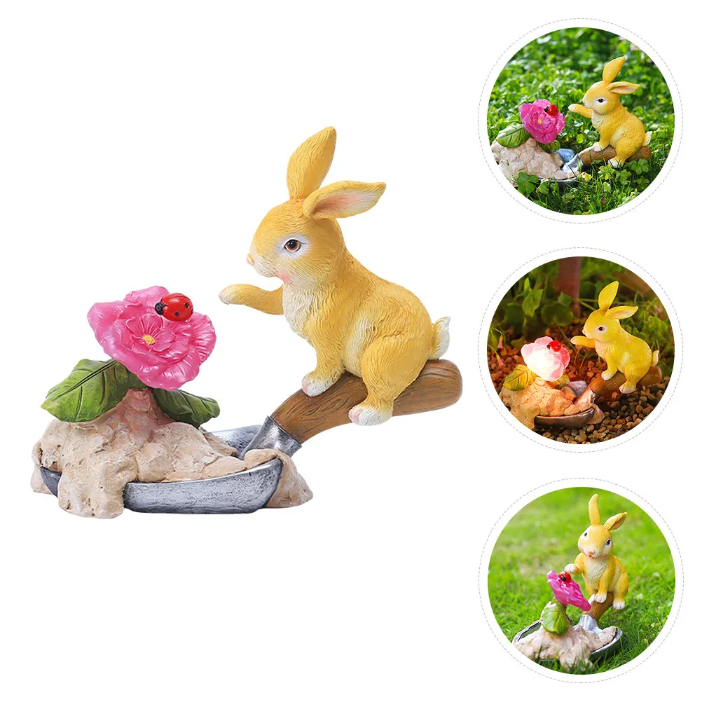 Bunny Rabbit with Solar Light Statue Garden Decorations Yellow Rabbits for Outdoors