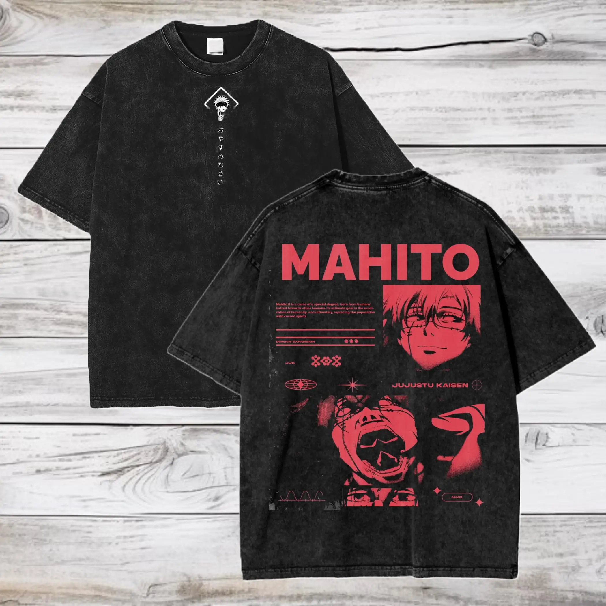 

Jujutsu Kaisen Anime Acid Washed Oversize T-Shirt Mahito Anime Tee Gift for Him Graphic Short Sleeve Men Women All-Season