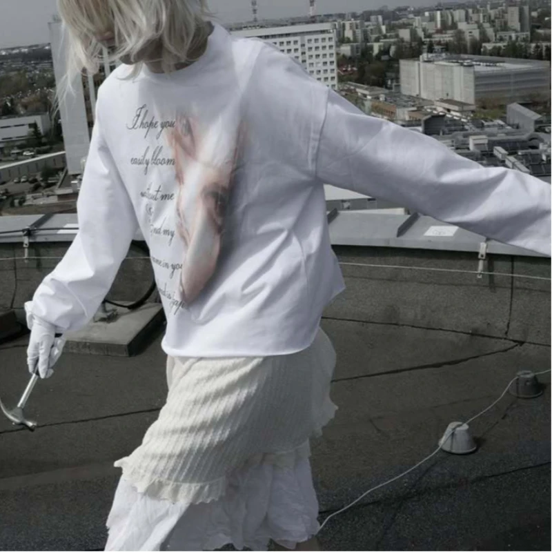 

Street Y2K ретро для мужчин и женщин с одинаковой футболкой с длинными рукавами, трансграничная ранняя осень, новая нишевая тенденция