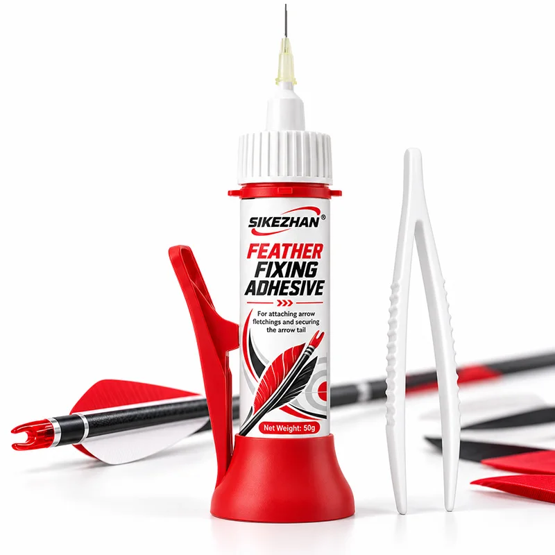 Arrow Fletching Glue 50g Feather Fixing Adhesive for Fletching Vanes Feathers Inserts Carbon Arrow with Needle Tip Tweezers