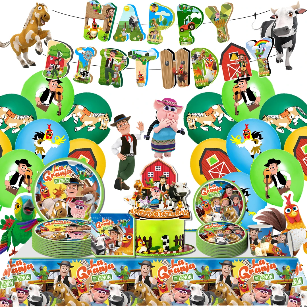 Farm theme party Zenon farm Birthday Party dinnerware Banner Cake Disposable Hanging Flag Zenon Balloon Birthday Decoration