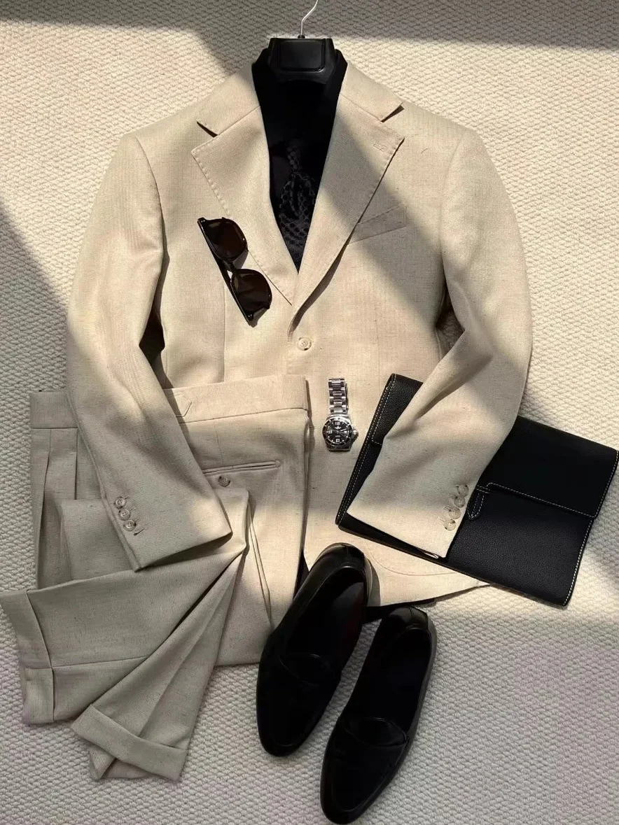 

2025 New Anti-Wrinkle High-eld Fabric Italian Neapolitan Commute Busin Casual Single-Button Suit Set Faionable Urban Y...