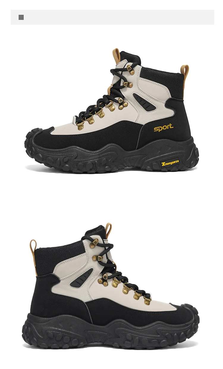 Retro Herren High-Top-Stiefel mit dicker Sohle, strapazierfähig für Wandern, Trekking, Camping und Outdoor-Sport – Detail 21