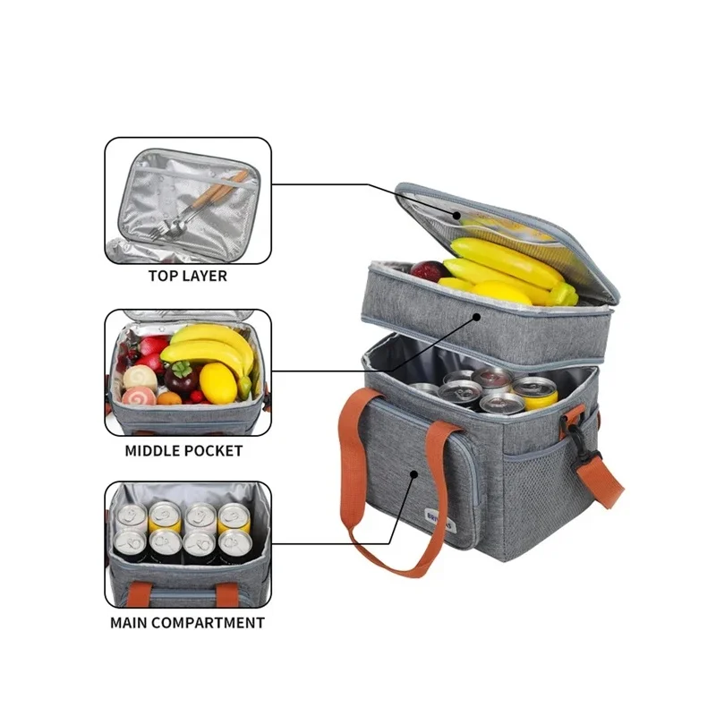Portable Double Layer Lunch Bags Food Box Durable Camping Oxford Backpacks Icebox Large Capacity Picnic Durable BBQ Outdoor BBQ