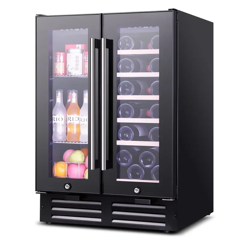 110L Stainless Steel Dual Zone Wine Fridge Gas Powered Built In Beverage Cooler Insulated Glass Door For Outdoor Hotel Bar