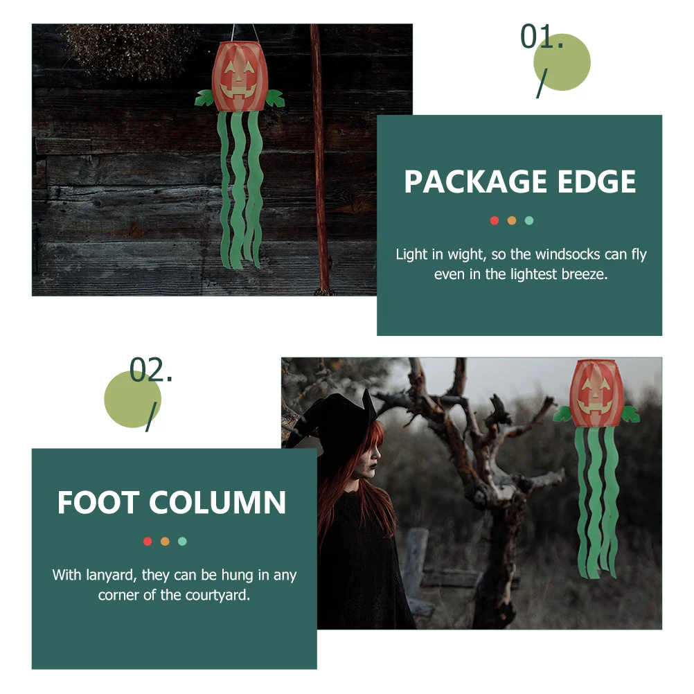 

2Pcs Halloween Pumpkin Windsock Outdoor Garden Hanging Decor Yard Flag Halloween Party Supply Wind Direction Flag