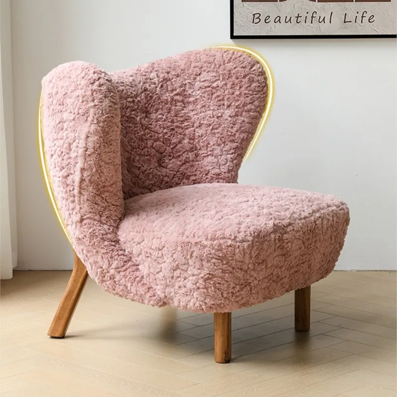 Scandinavian Single Sofa Chair Lamb Wool Plush Living Room Leisure Chair Designer White Simple Light Luxury Bedroom Lazy Chair