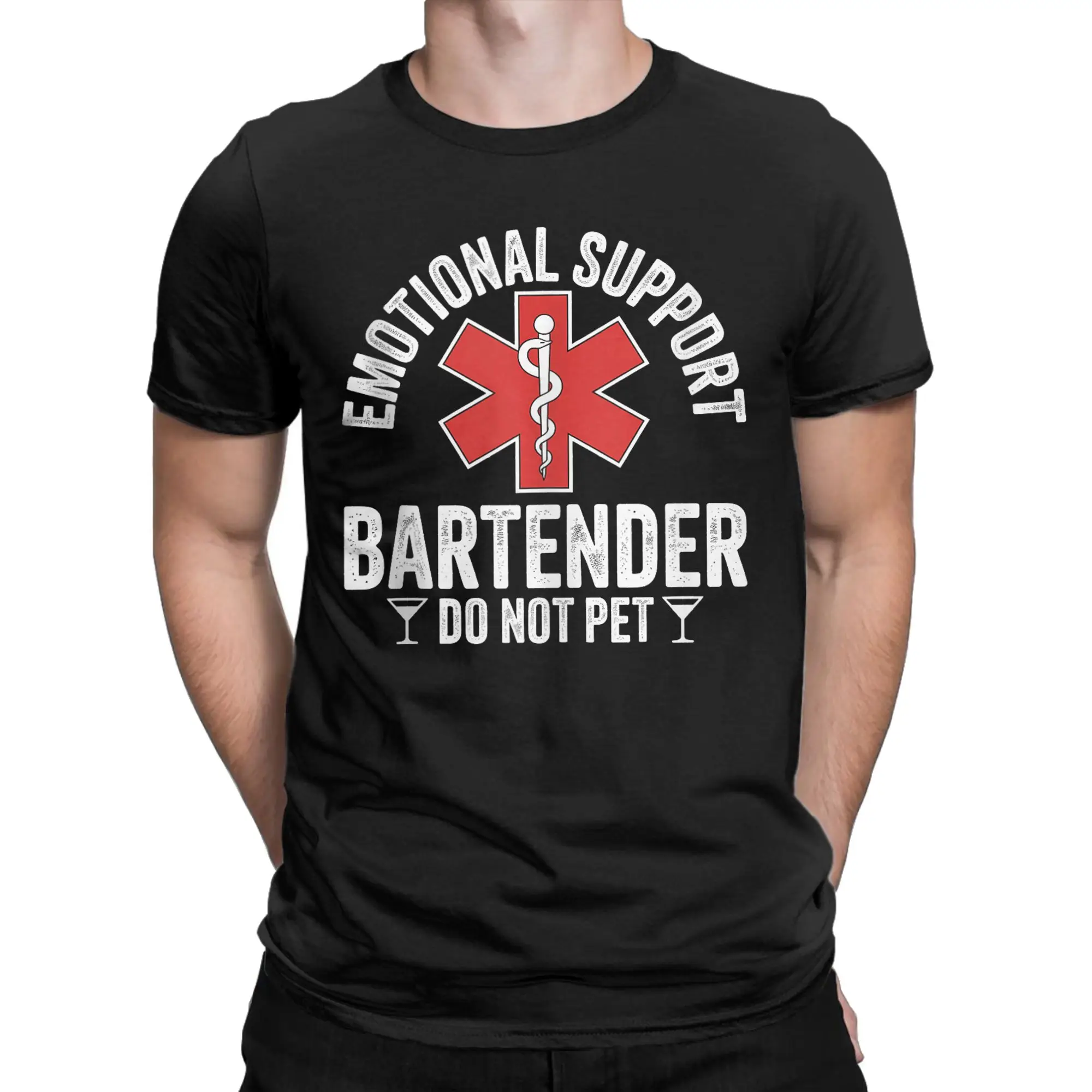 Emotional Support Bartender Do Not Pet (3) Men T Shirt  Novelty Tee Shirt Short Sleeve Round Neck T-Shirt Pure Cotton Clothing