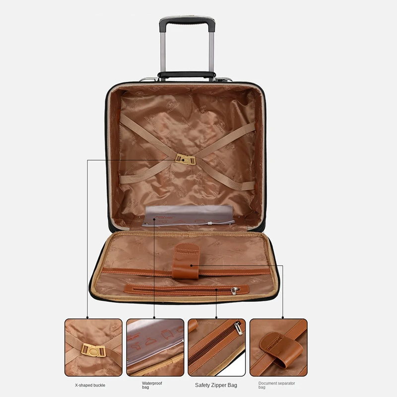 Zakelijke Legering Trolley Case 16 Inch Universele Wiel Koffer Hoge Kwaliteit Wachtwoord Lock Bagage Lederen Schoudertas Чемоданы