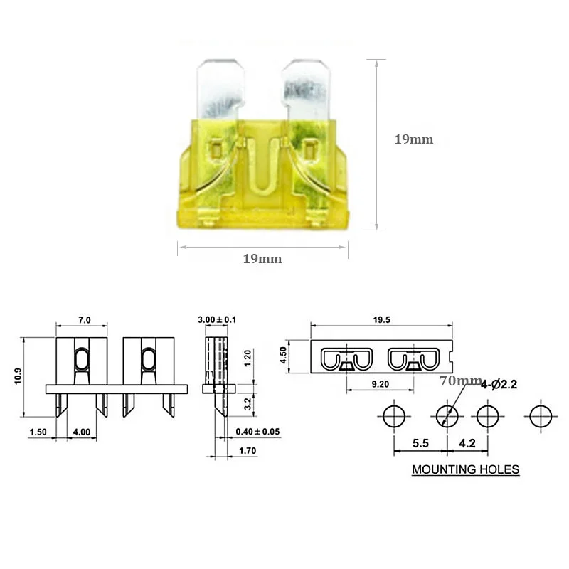 Medium Middle Standard Size Car Auto Plug In Automotive 257 287 Blade Fuse Holder PCB Mount Fuse Clip ATO ATC ATY ATU