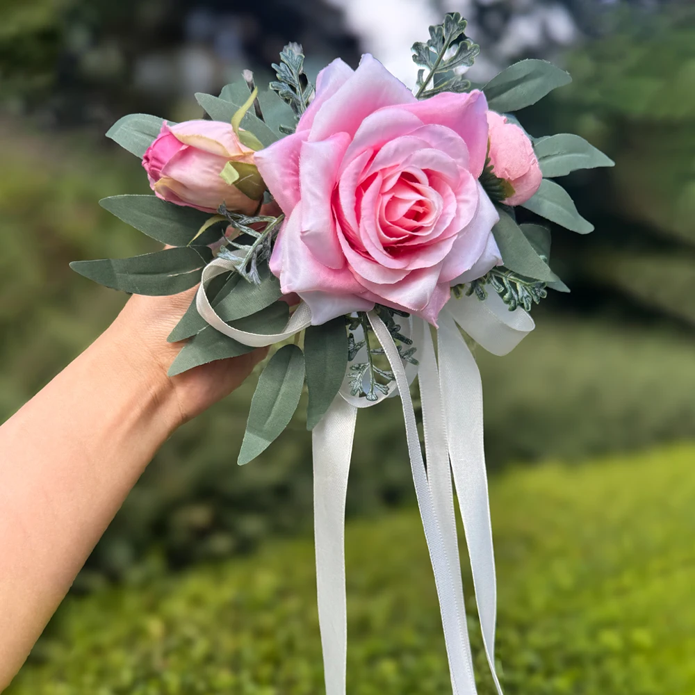 Weiße Rosen Rustikale Hochzeitsauto-Dekoration, Mit Künstlichen Eukalyptusblättern und Elfenbeinfarbenem Satinband, für Hochzeitsstuhl-Dekoration – Detail 12