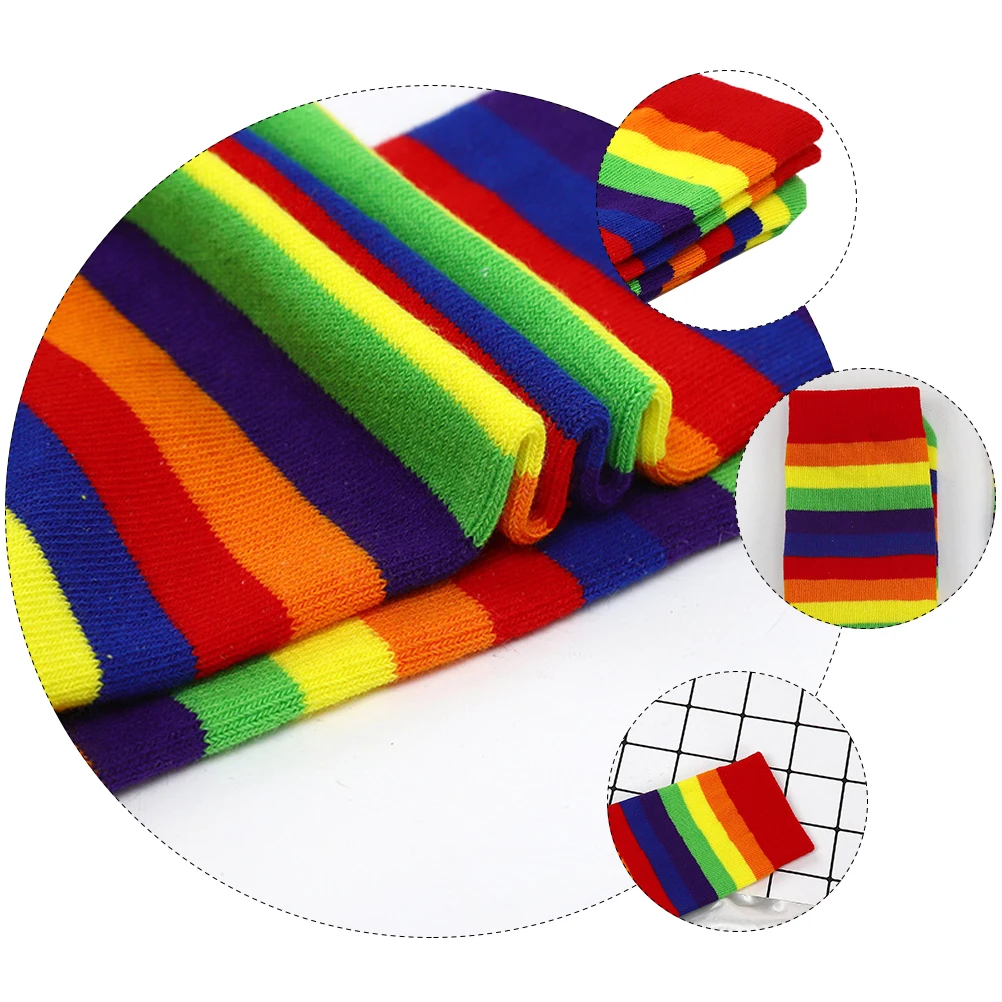 

2 Pairs Kids Rainbow Stripe Socks 5-12 Years Cotton Children Sock Fashionable Festive Warm Toe Reinforced Stockings