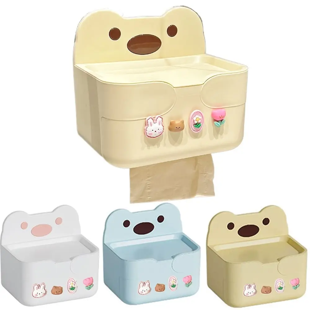 Wall-mounted Bathroom Tissue Box Cute Punch-free Cartoon Paper Dispenser Space-Saving Widen Paper Outlet Facial Tissue Case