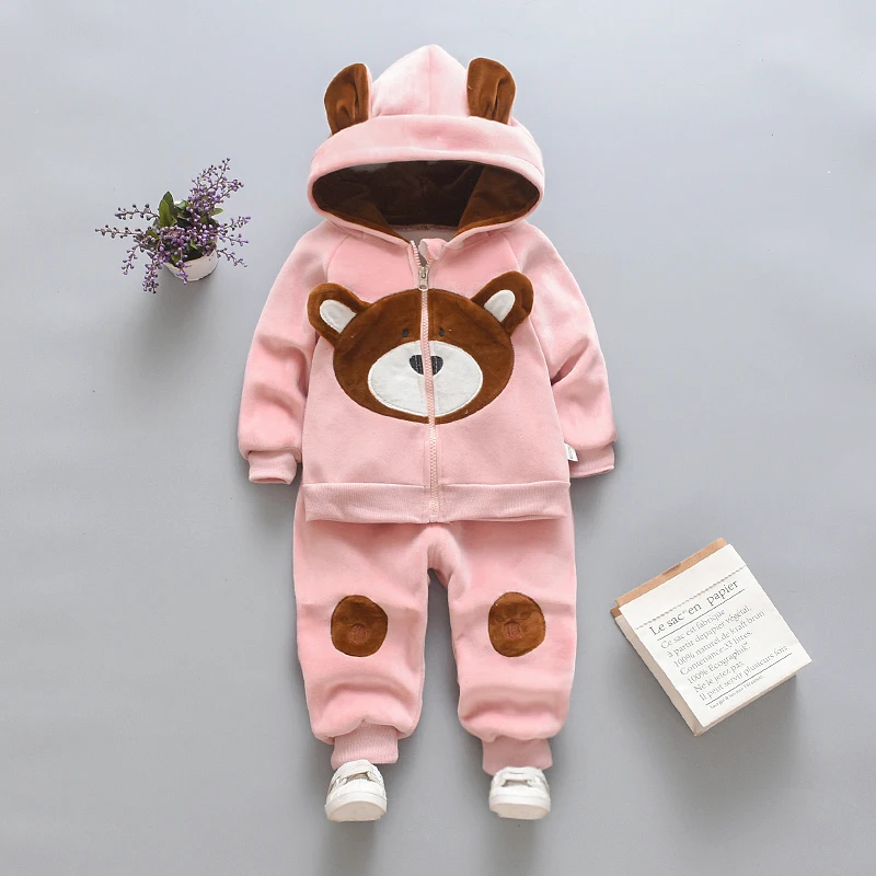 Kinder Mädchen Fleece-Gefütterter Plüsch-Teddybär-Hoodie Bärenpfoten-Hosenanzug Kinder Warmer Winteranzug 80-120 – Detail 1