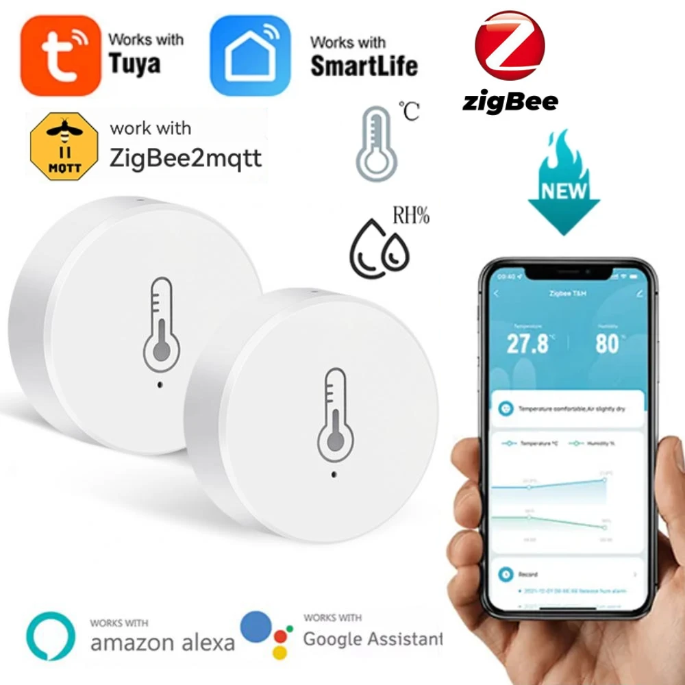 Tuya Smart Home ZigBee Temperature And Humidity Sensor indoor Thermometer Smart Life APP Remote Monitor Works with Zigbee2mqtt