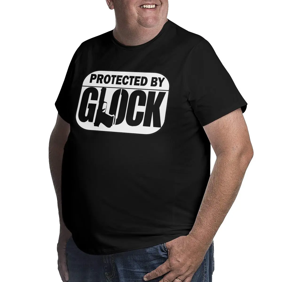 Men's T-Shirt Protected By Glock Vintage Cotton Big Tall Tees Short Sleeve Glock Handgun T Shirt Plus Size 4XL 5XL 6XL Clothes