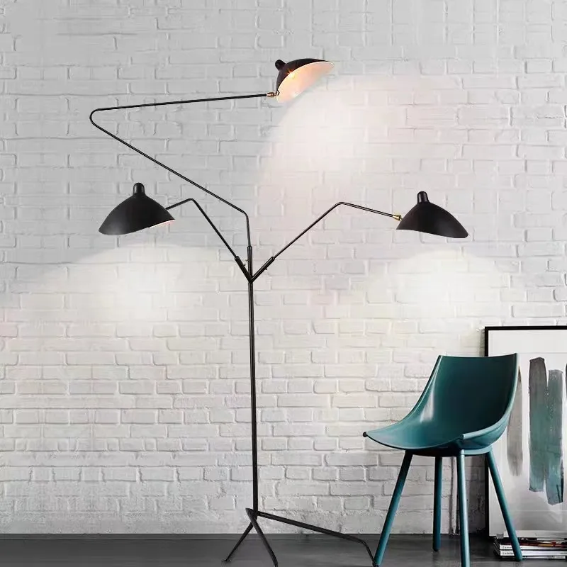 Serge Mouille 3-arm Floor light black Tripod Floor Lamp Loft bedroom Living Room Study Reading Adjustable Spider Standing Lamp