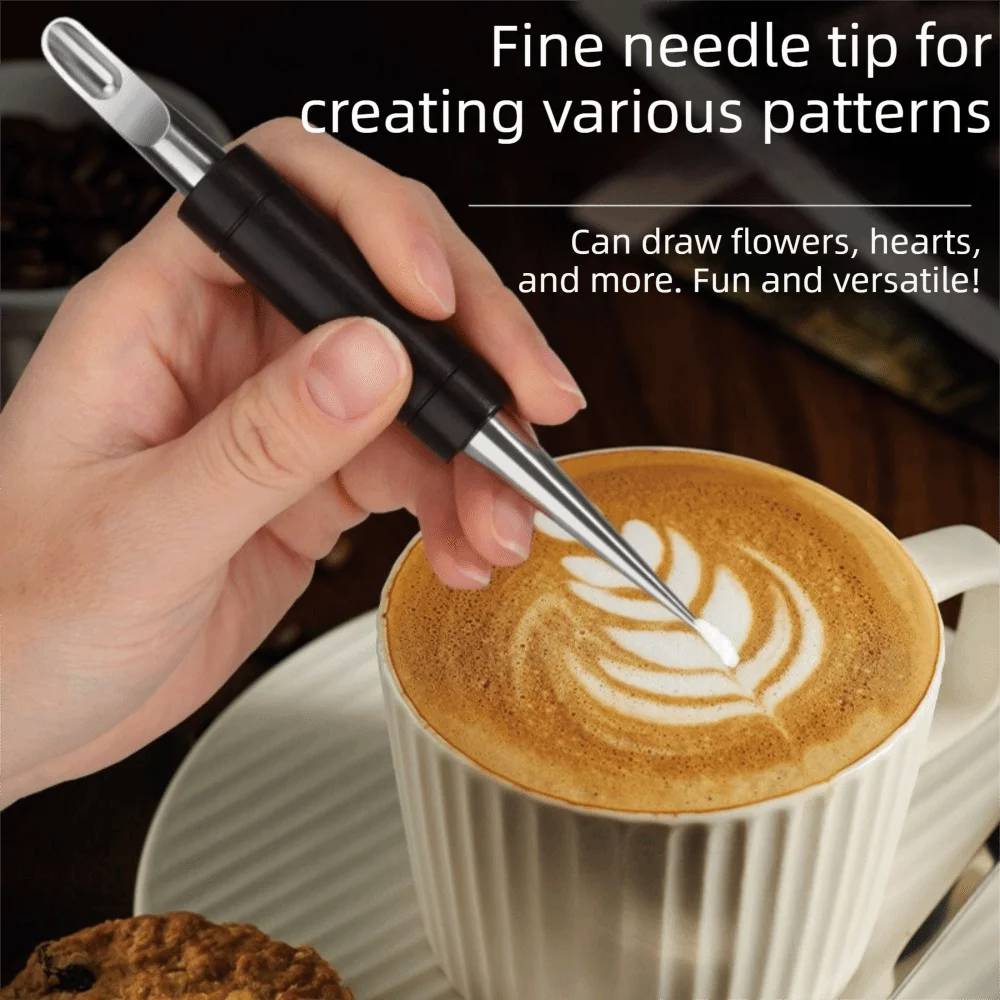 Stainless Steel Tip Latte Art Pen with Storage Box Comfortable Grip Coffee Art Needle Easy to Use Portable