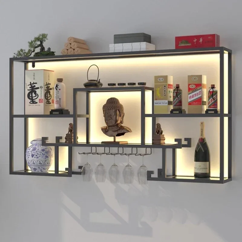 Living Room Whisky Wine Rack Shelf Wall Mounted Bar Metal Drink Wine Cabinets Commercial Unique Home Decoration
