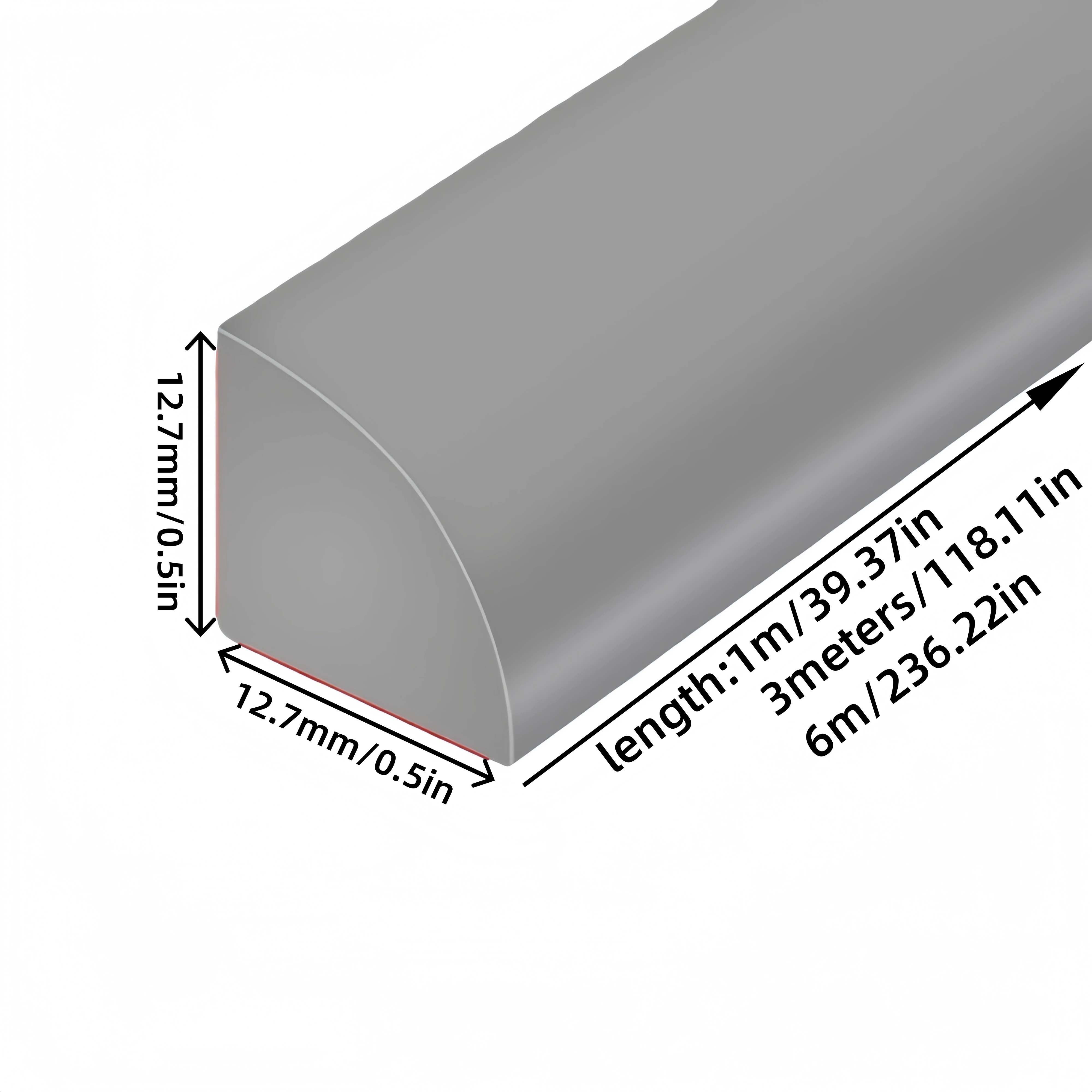 1 قطعة 39.37in/118.11in/236.22in رمادي مرن ربع مستدير صب قشر تقليم صب على الوجهين ذاتية اللصق جدار الزاوية