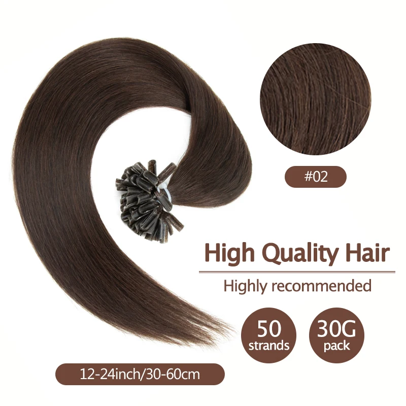 50 Strands U Tip Fusion Hair Extensions 1.5cm Long Nail Tips Human Hair Keratin Bondings 12-20 Inch 30g for Hair Extensions