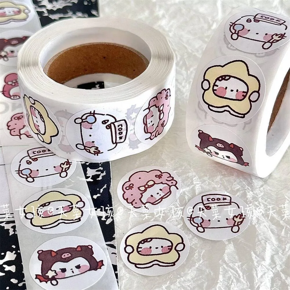 500Pcs Sanrio Hello Kitty Sealing Stickers Kuromi My Melody Cute Cartoon Stickers Round Diy Decor Album Diary Label Graffiti