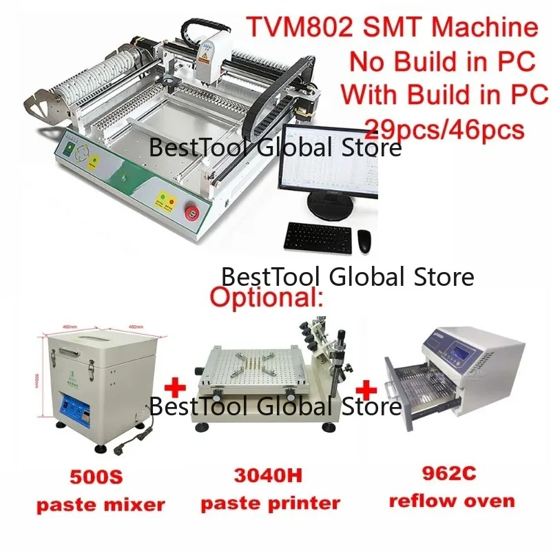 Máquina de Colocación de Componentes Automática de Doble Cabezal TVM802 con Sistema Visual de 2 Cámaras, Máquina SMT para Línea de Producción de LED, PC Pequeño