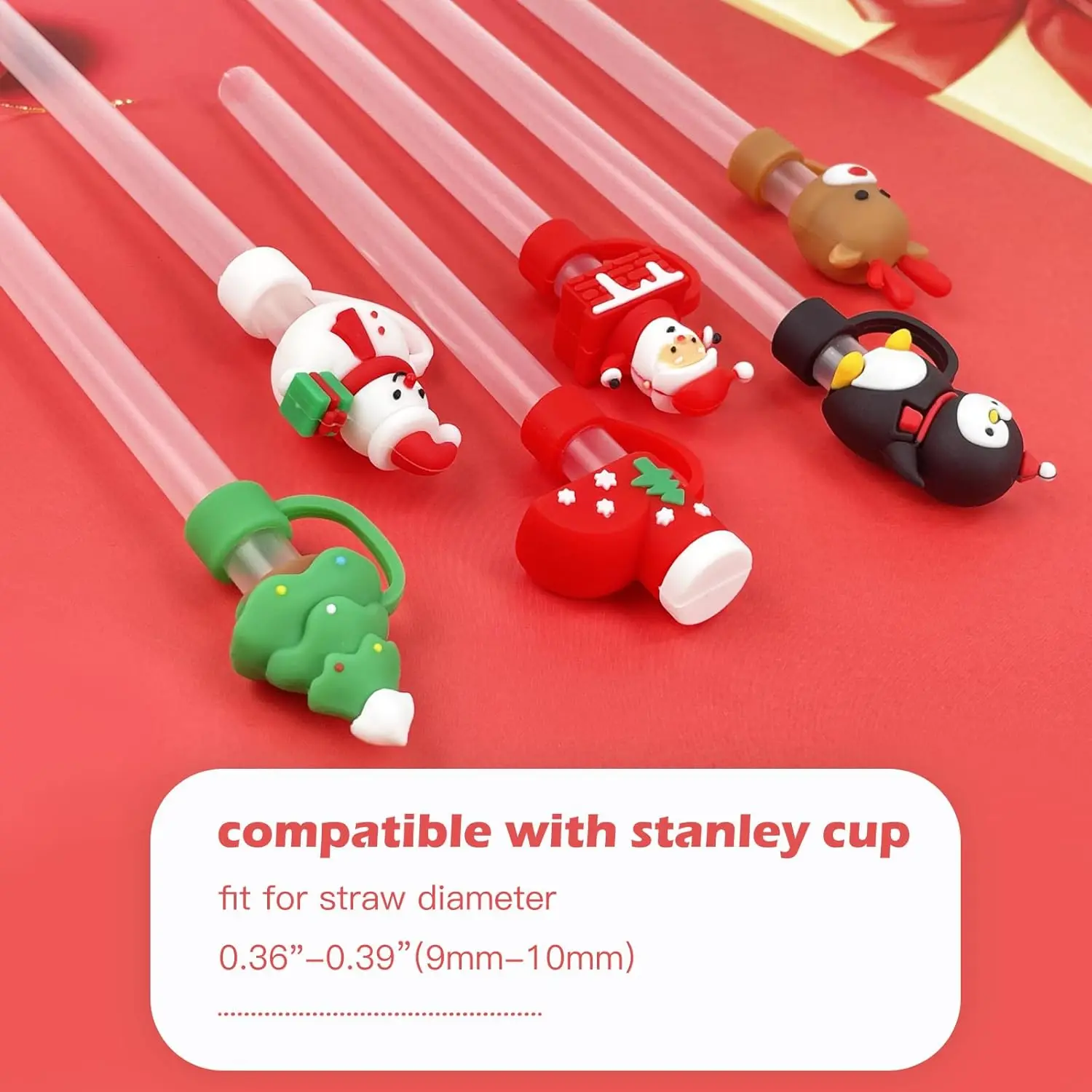 10mm Christmas Straw Covers Cap for Stanley Cup Tumblers Accessories, Reusable Straw Cap Stopper for Straws Tip Lids