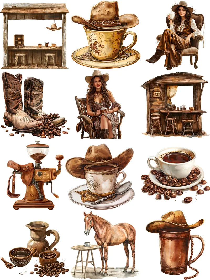 Western Cowboy Coffee Stickers Crafts And Scrapbooking stickers kids toys book Decorative sticker DIY Stationery