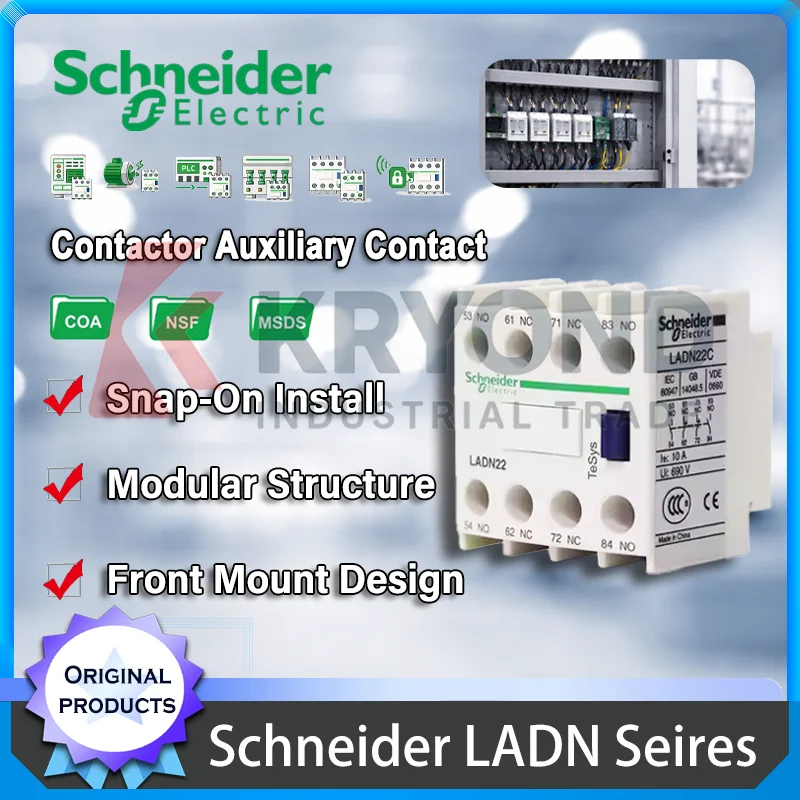 Schneider LADN11 LADN20 LADN22 Auxiliary Contact Block for LC1D Contactor 2NO 2NC Motor Control Panel Switchgear DIN Rail Type