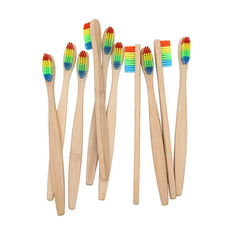 Sdotter 10PCS Colorful Toothbrush Natural Bamboo Tooth Brush Set Soft Bristle Charcoal Teeth Eco Bamboo Toothbrushes Dental Oral