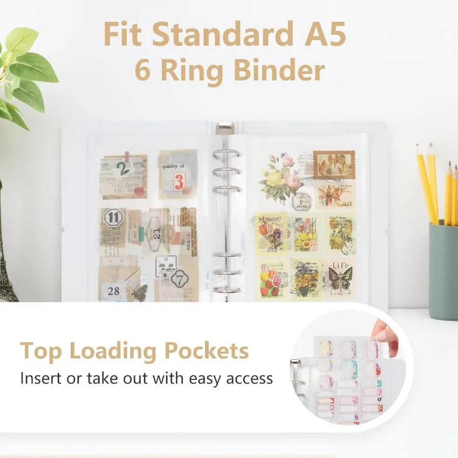 20 fogli buste trasparenti per raccoglitori fogli tascabili protettivi buste in plastica bifacciale per raccoglitori di ricarica adesivi per carte fotografiche organizzativi