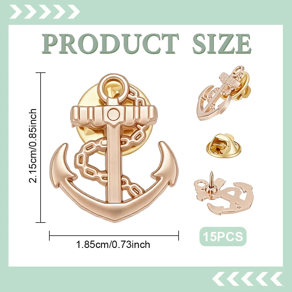 15Pcs Anchor Lapel Pin Backs Platinum Nautical Brooch Clutch Anchor Jewelry Pin Broach for Women Men 21.5mm Long view 3