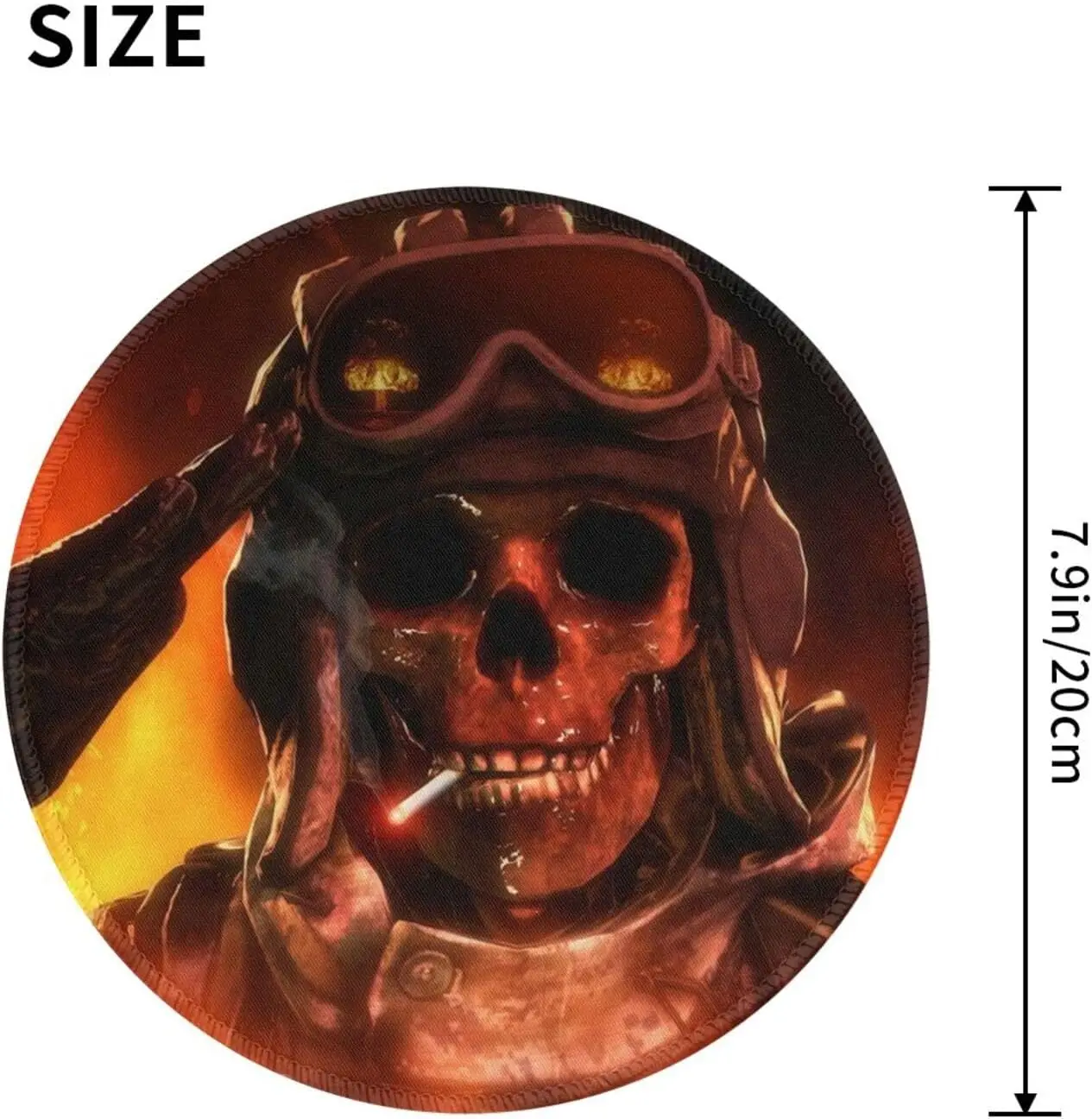 Death Pilot Skull Fire Round Mouse Pad Non-Slip Rubber Mousepad Skeleton Mouse Mat for Computer Desk Gaming Laptop Office Home