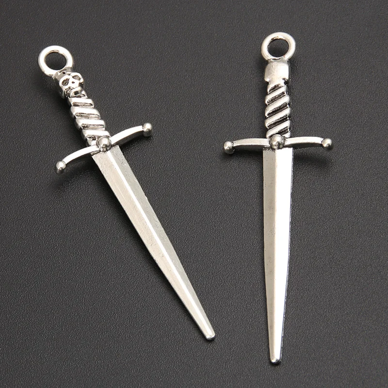 20pcs Silver Color 58x18mm Punk Skull Sword Charms Weapon Pendant For DIY Handmade Metal Alloy Jewelry Making Finding Supplies