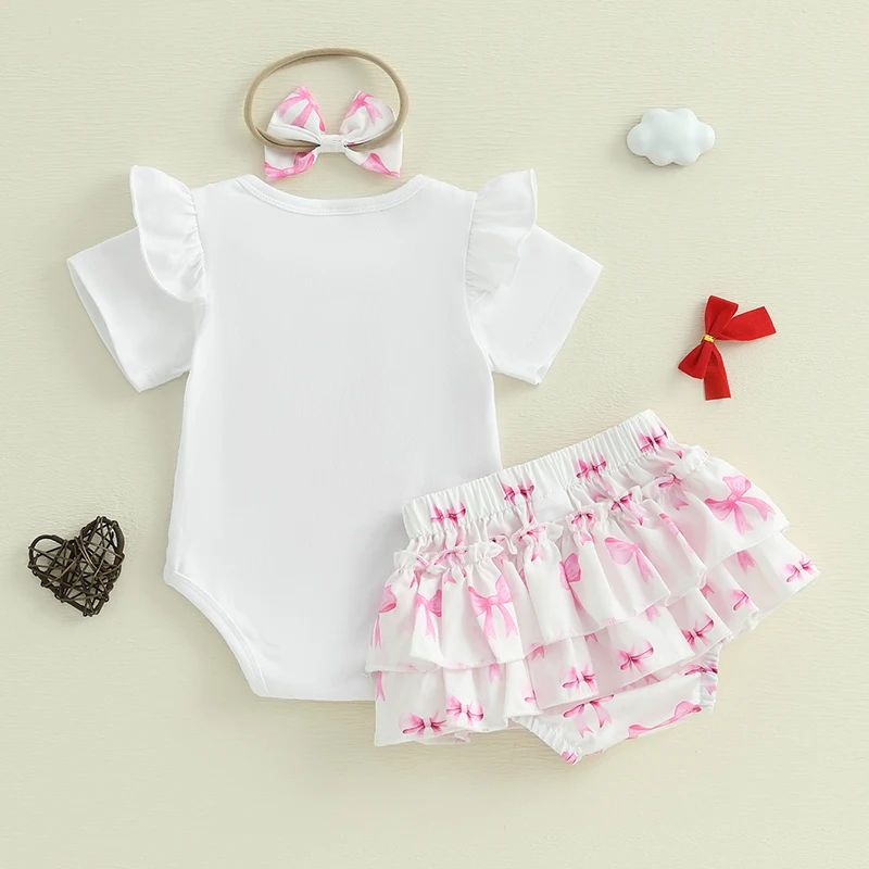 유아 아기 소녀 3Pcs 여름 복장 짧은 소매 활 자수 Romper + 반바지 + 머리띠 세트 유아 의류