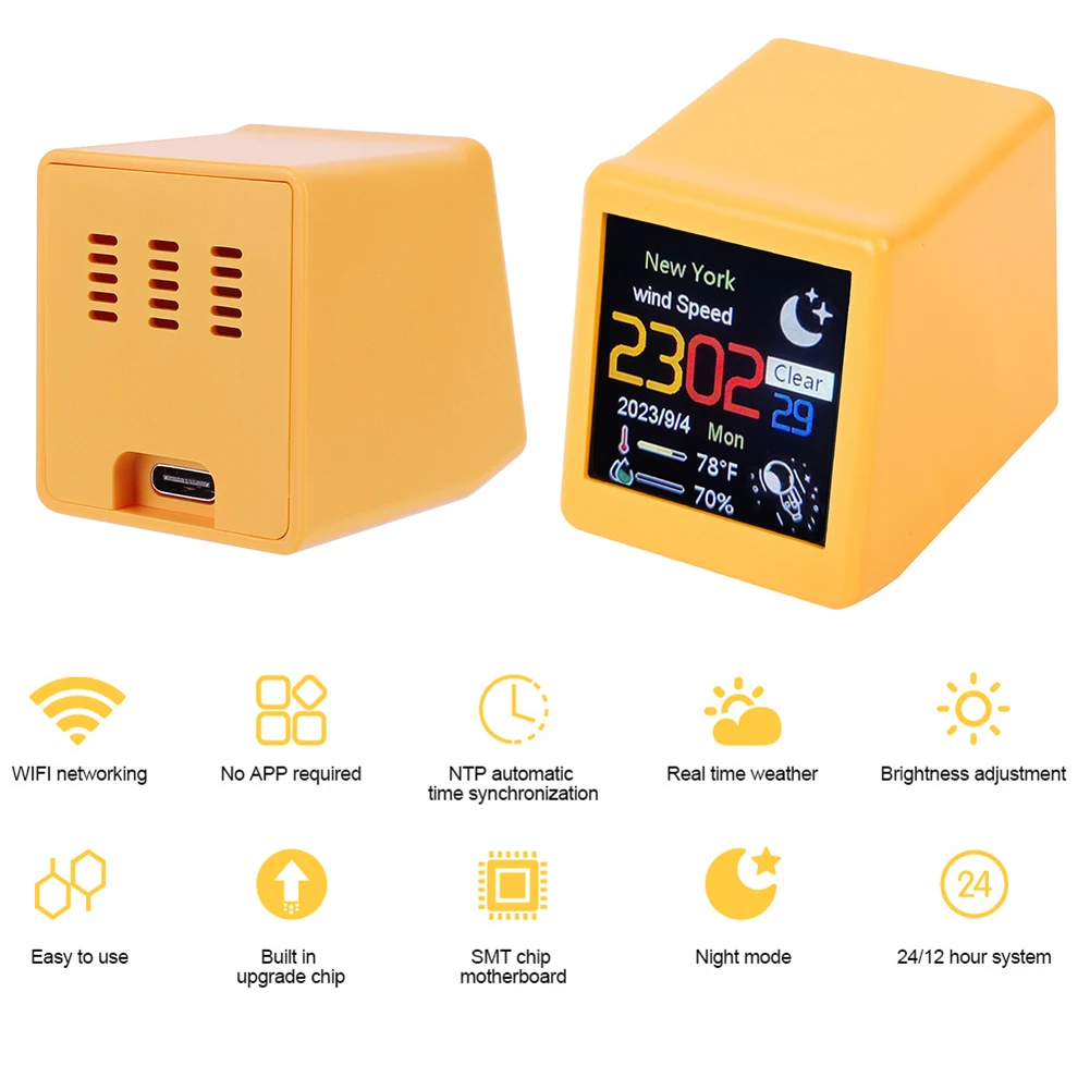 ساعة محطة الطقس الذكية WIFI DIY لطيف GIF الرسوم المتحركة سطح المكتب ساعة صغيرة سطح المكتب الديكور