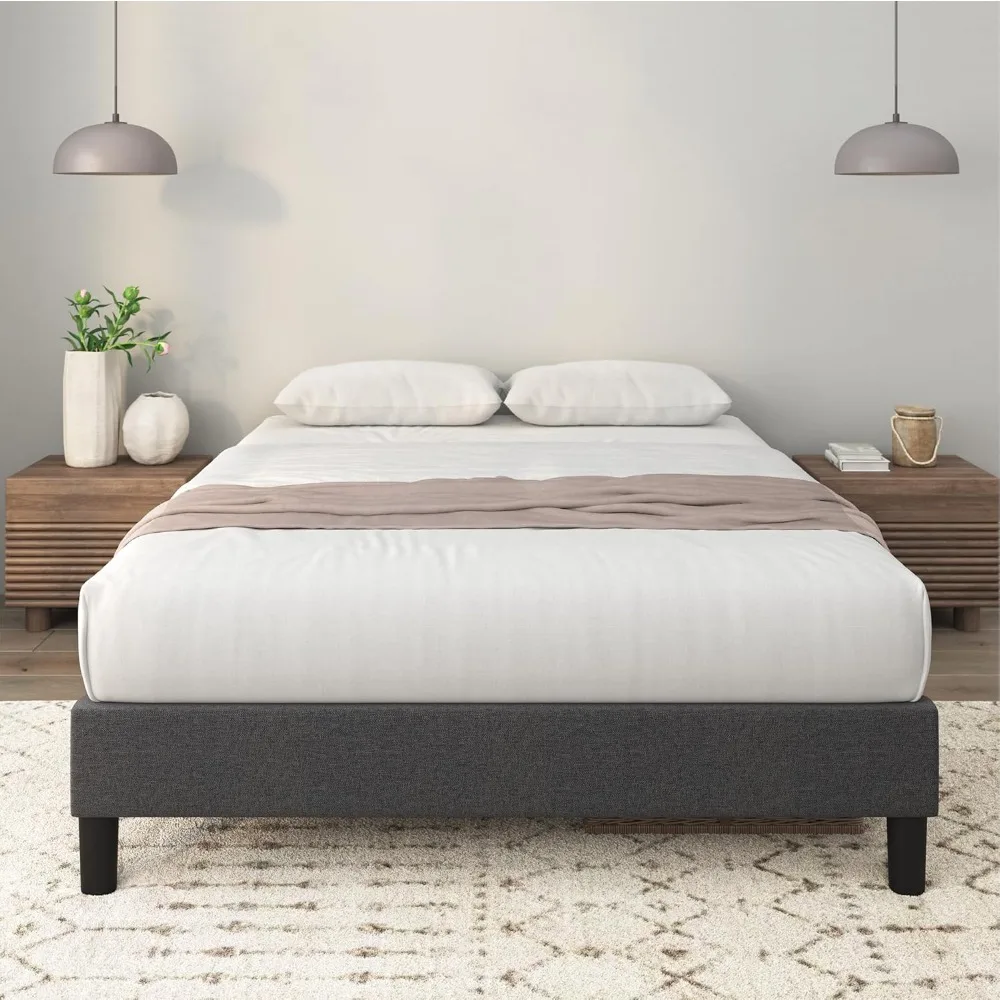 

Upholstered Platform Bed Frame, Mattress Foundation, Wood Slat Support, No Box Spring Needed, Eco Friendly WonderBo