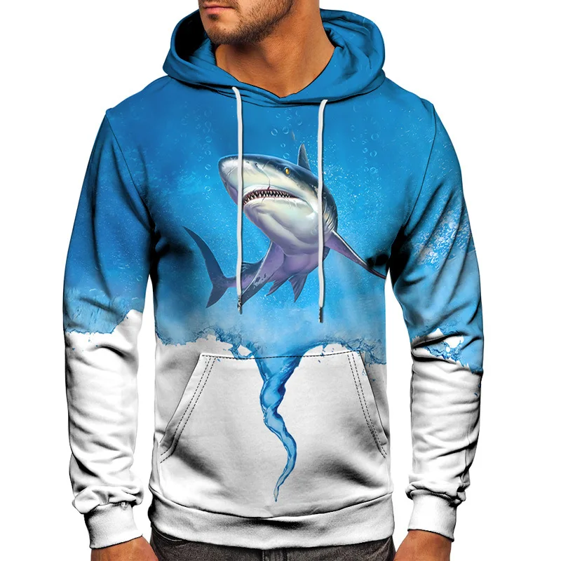 Men Japanese Style Hoodie Animal Shark Red White Fish Sea Wave 3D Print Pullover Clothing Male Hooded Sweatshirt Oversized S-6XL