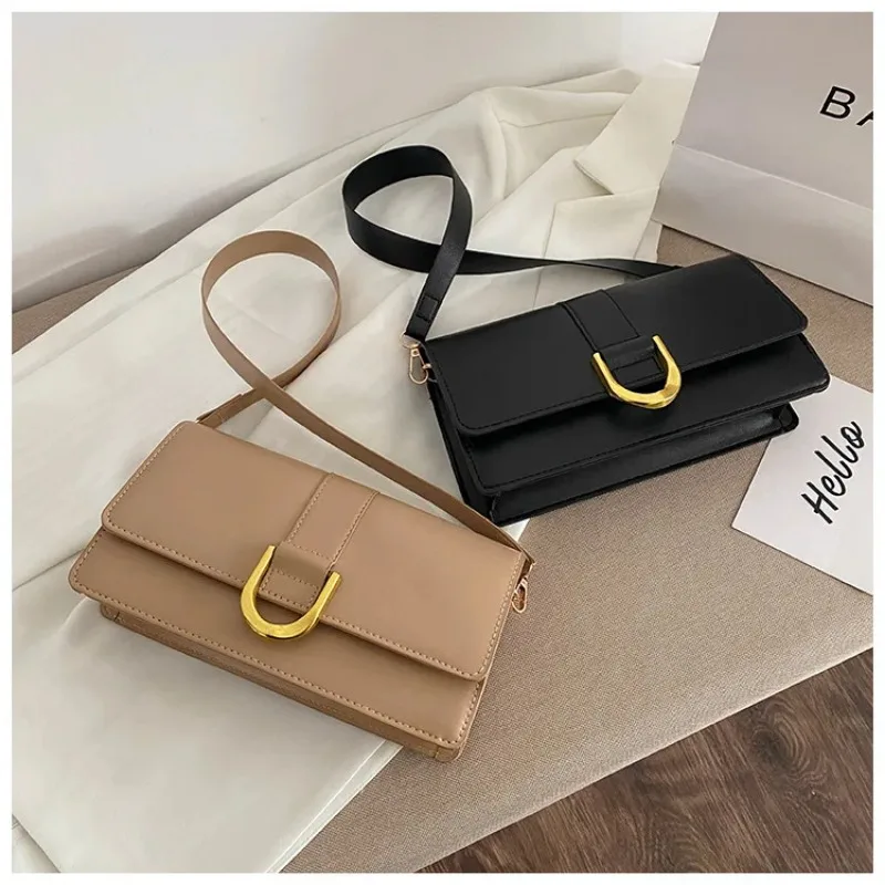 Single Shoulder Underarm Bag Casual Crossbody Handbags New Double Shoulder Strap Fashion PU Leather Solid Bags