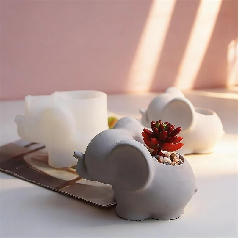 3D Elephant Shape Cement Flowerpot Gypsum Storage Jar Silicone Mold Mini Succulent Plants Pot Handmade Candle Cup Molds
